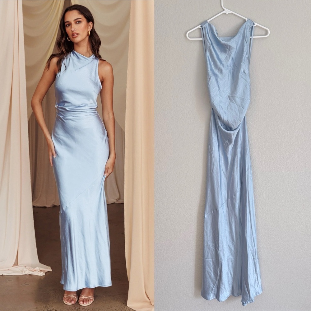 Selfie Leslie Moonlight Mirage Criss-Cross Back Maxi Dress Blue